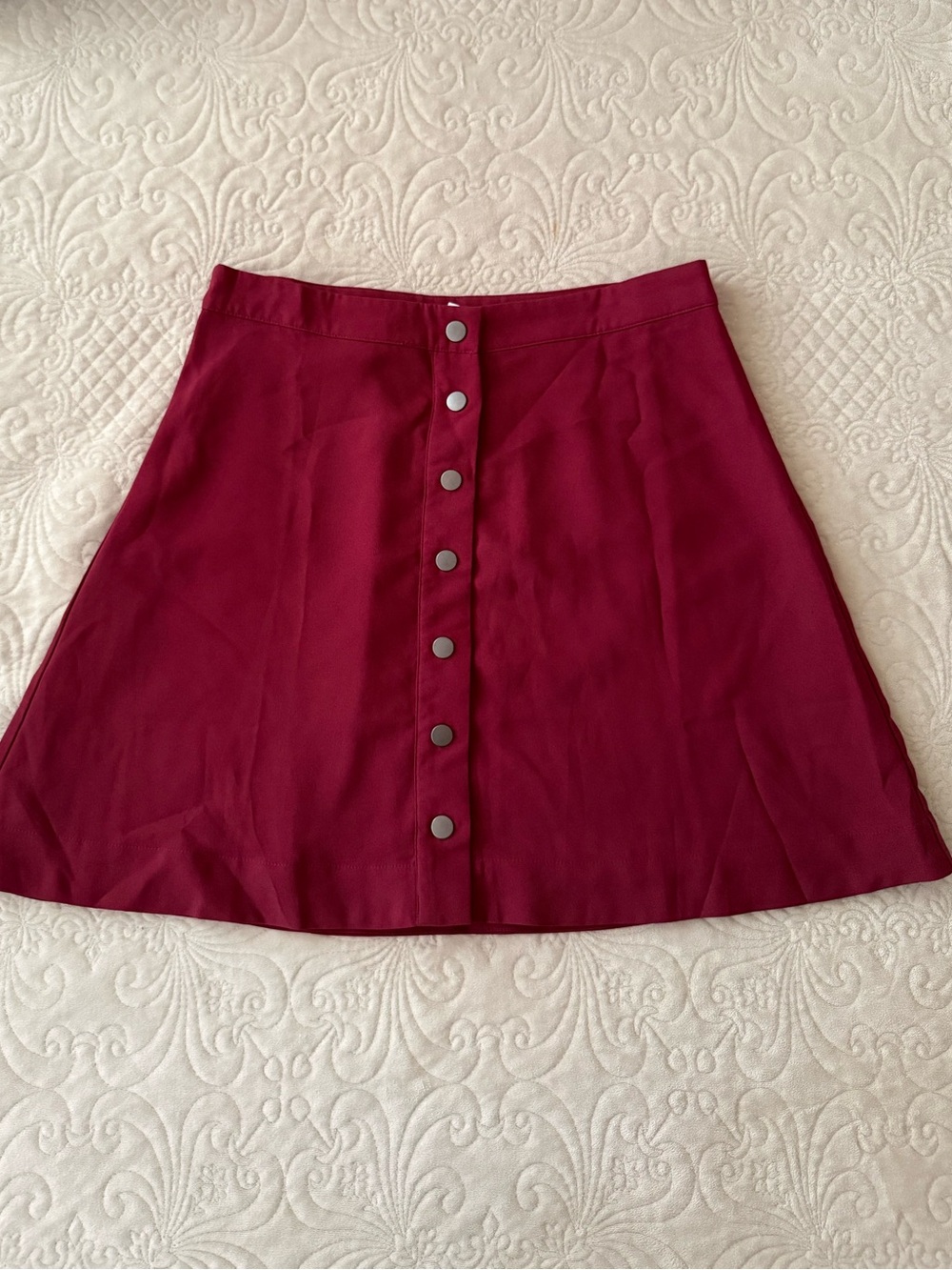 Avec Les Filles Burgundy Button-Front A-Line Skirt
